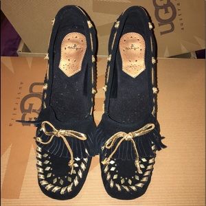Women’s Black Suede Wedge Moccasin, fits sz 10.5